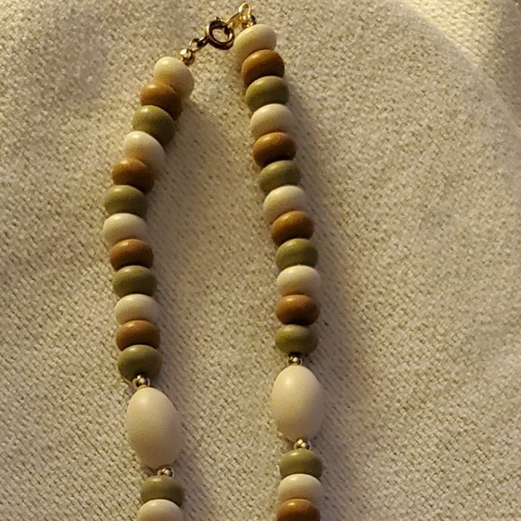 Contempo Fashions Cream/sage/taupe/tan bead necklace w/ taupe pierced earrings - Picture 2 of 3